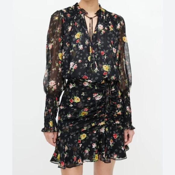 VERONICA BEARD Floral ARMERIA RUCHED Smocked SILK Mini Dress Size 18 NEW $595 - Picture 2 of 7